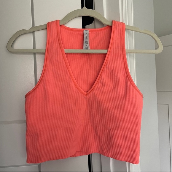 Athleta Aurora Orange Crop Rib Tank Camisole Bralette V Neck Ribbed Stretch - Picture 3 of 6